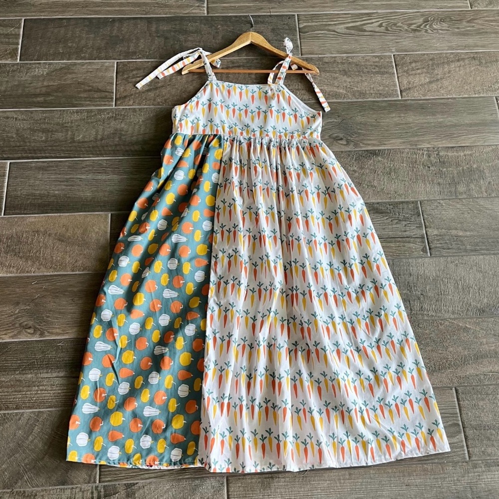 Whimsical Veggie Garden Dress Handmade with Shoulder Ties | SKU 08031 - Picture 3 of 10